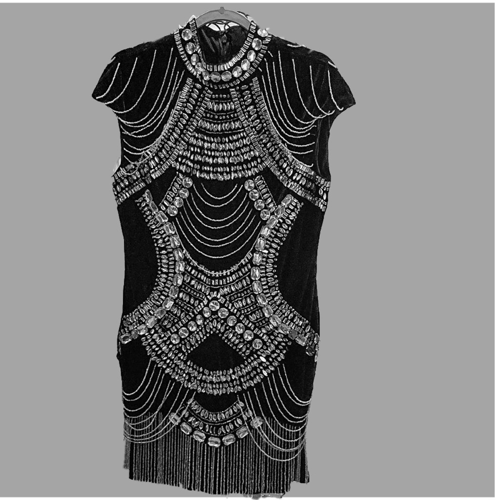 ASOS. Incredible Flapper style dress. Navy blue velvet, crystals & beads. NWOT
